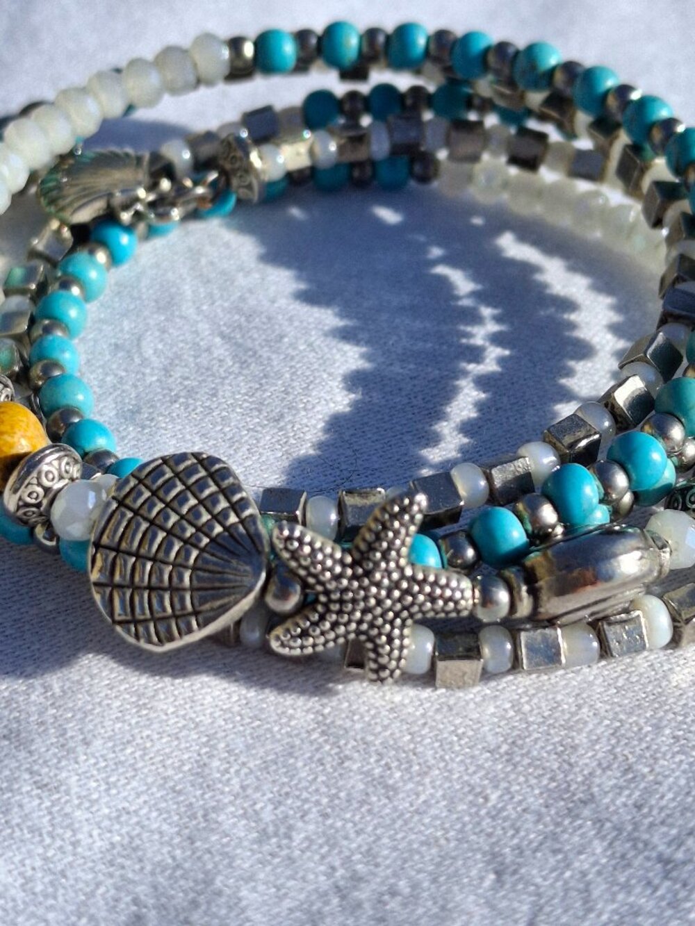 Fashion Wrap Bracelet Turquoise and Silver Color Seashore Ocean